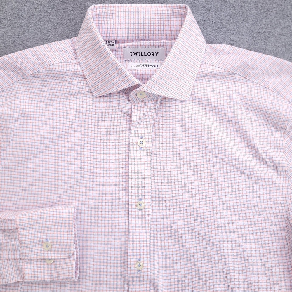 Twillory Dress Shirt Men 14.5 32/33 Tailored Fit Non Iron Safe Cotton White